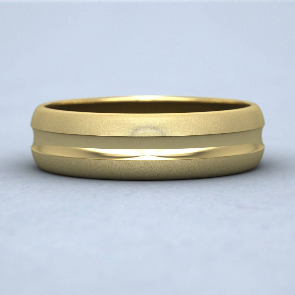 Bullnose Groove Pattern 9ct Yellow Gold 6mm Wedding Ring Down View