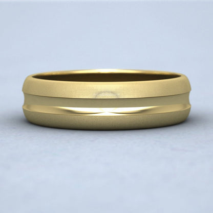 Bullnose Groove Pattern 9ct Yellow Gold 6mm Wedding Ring Down View