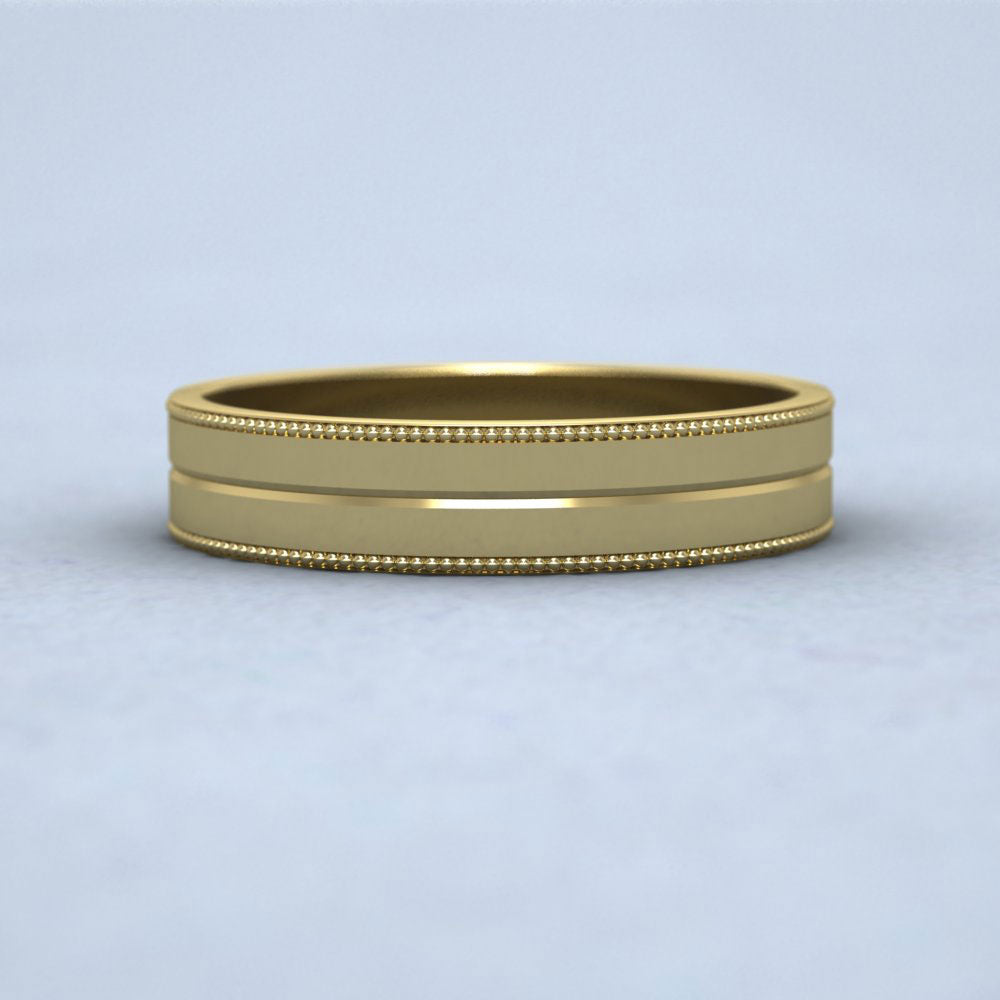 Millgrain And Line Pattern 9ct Yellow Gold 4mm Flat Wedding Ring Down View