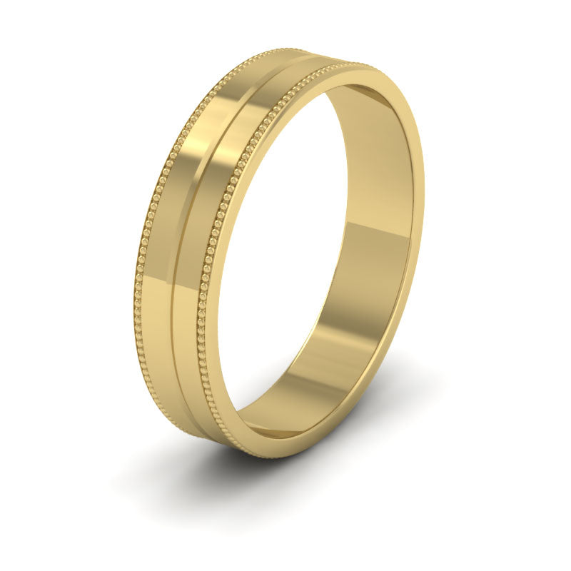 Millgrain And Line Pattern 18ct Yellow Gold 4mm Flat Wedding Ring
