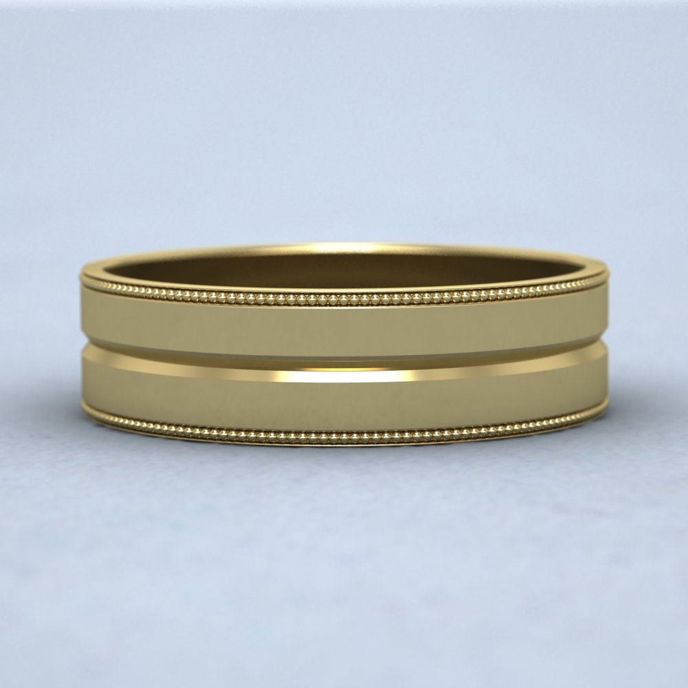 Millgrain And Line Pattern 22ct Yellow Gold 6mm Flat Wedding Ring Down View