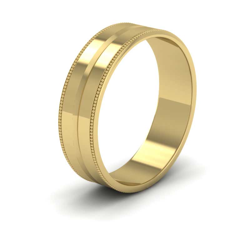 Millgrain And Line Pattern 14ct Yellow Gold 6mm Flat Wedding Ring