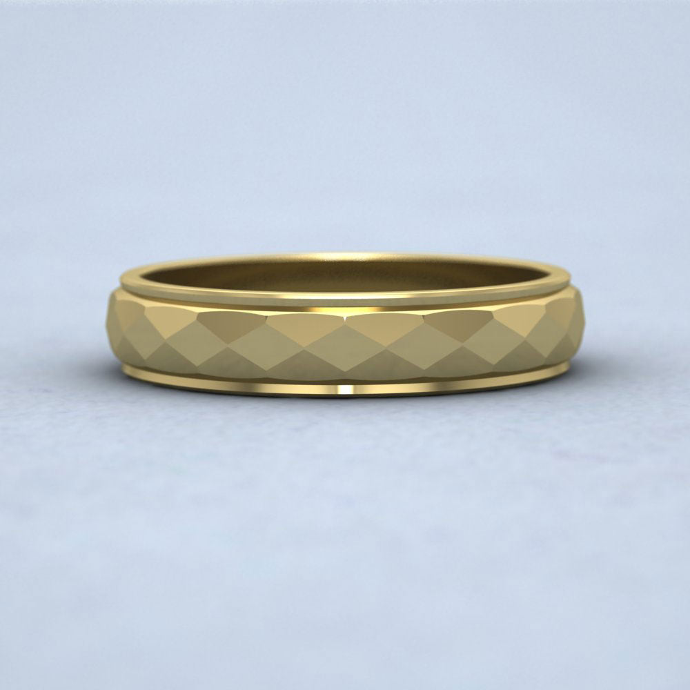 Facet And Line Pattern 9ct Yellow Gold 4mm Wedding Ring Down View