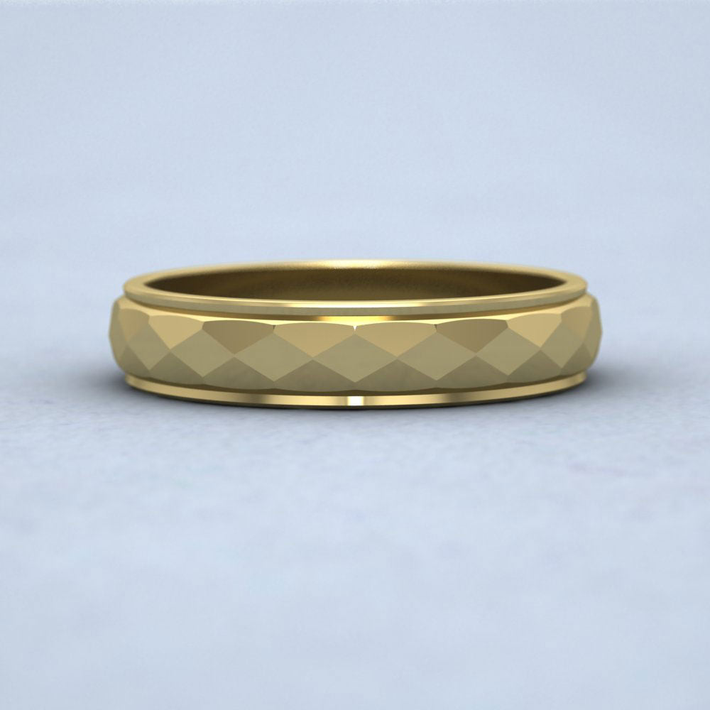 Facet And Line Pattern 14ct Yellow Gold 4mm Wedding Ring Down View