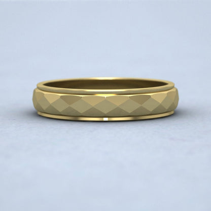 Facet And Line Pattern 18ct Yellow Gold 4mm Wedding Ring Down View