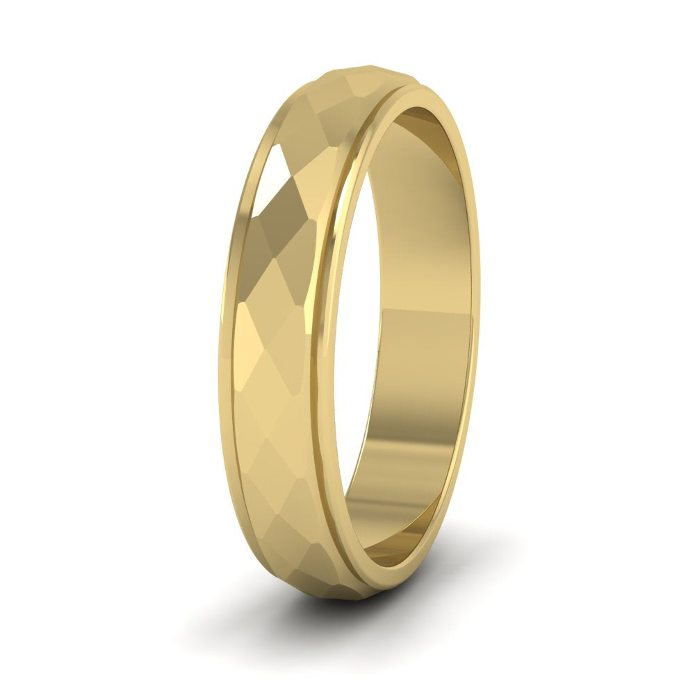 Facet And Line Pattern 9ct Yellow Gold 4mm Wedding Ring