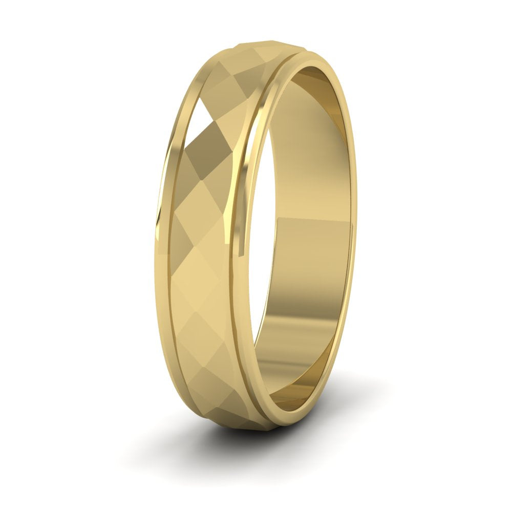 Facet And Line Pattern 14ct Yellow Gold 5mm Wedding Ring