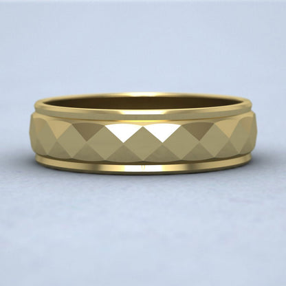 Facet And Line Pattern 9ct Yellow Gold 6mm Wedding Ring Down View