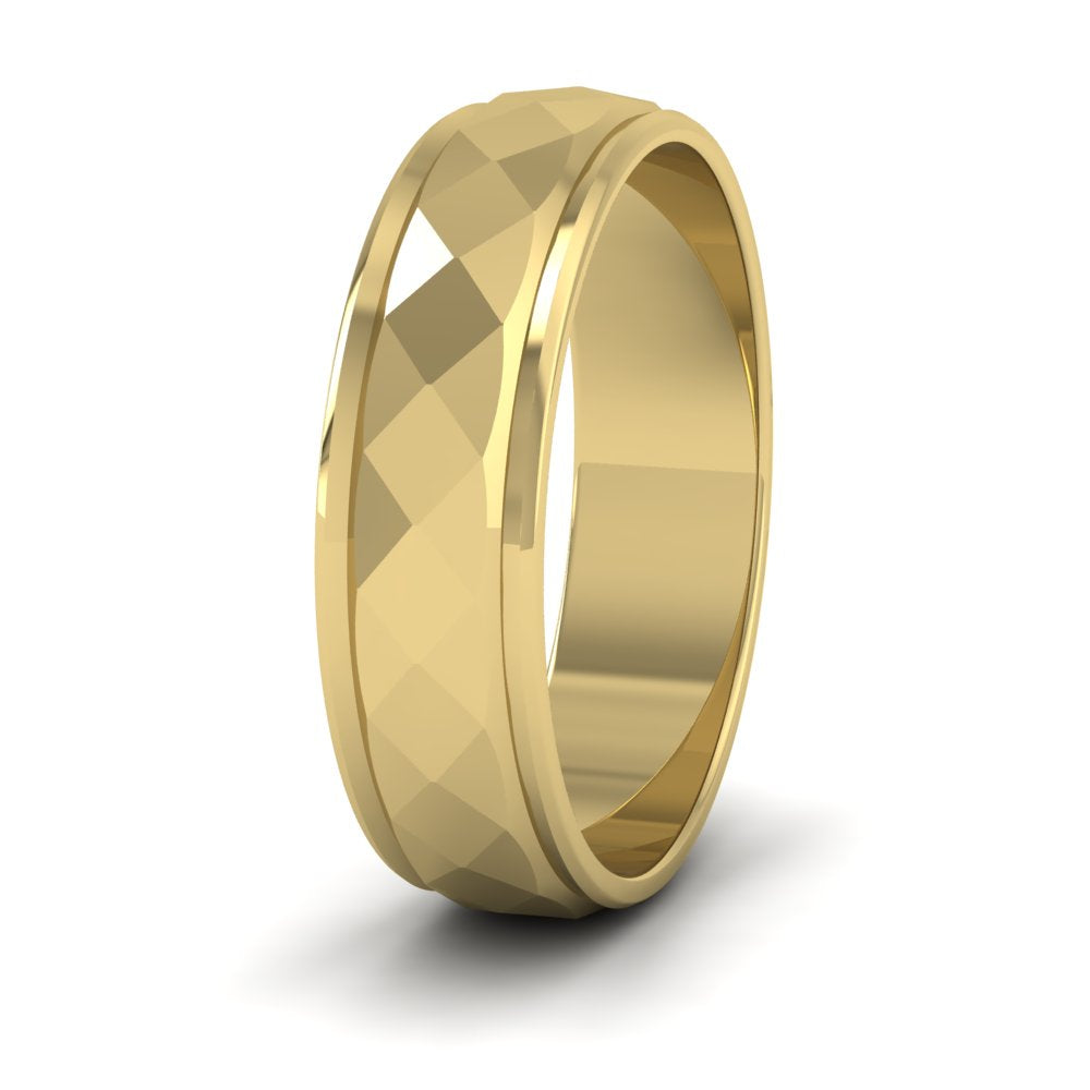 Facet And Line Pattern 18ct Yellow Gold 6mm Wedding Ring