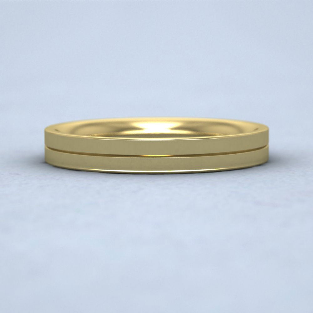 14ct Yellow Gold 3mm Wedding Ring With Line Down View