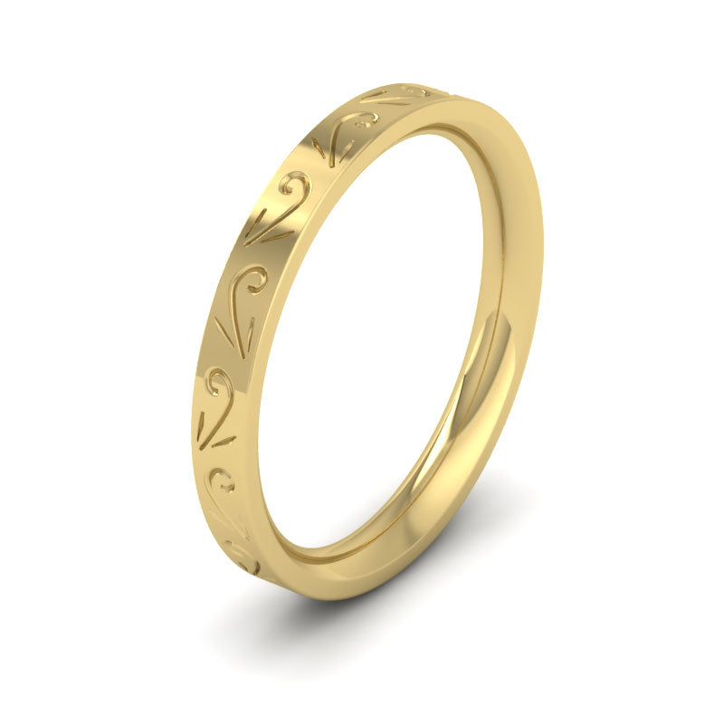 Engraved Flat 18ct Yellow Gold 2.5mm Wedding Ring