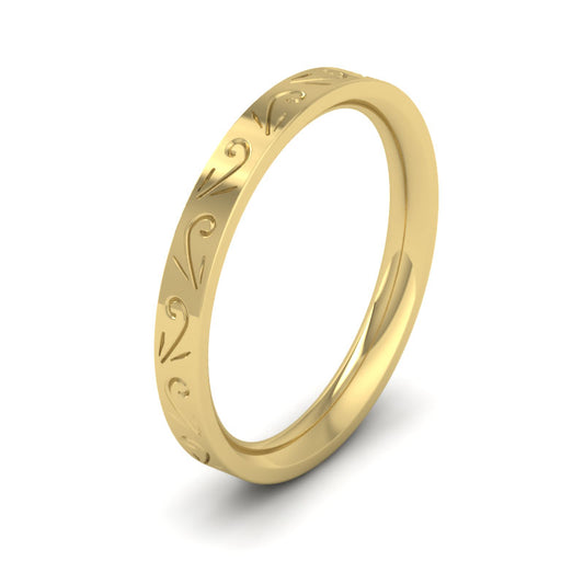 Engraved Flat 9ct Yellow Gold 2.5mm Wedding Ring