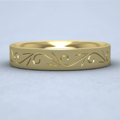 Engraved Flat 14ct Yellow Gold 4mm Wedding Ring Down View