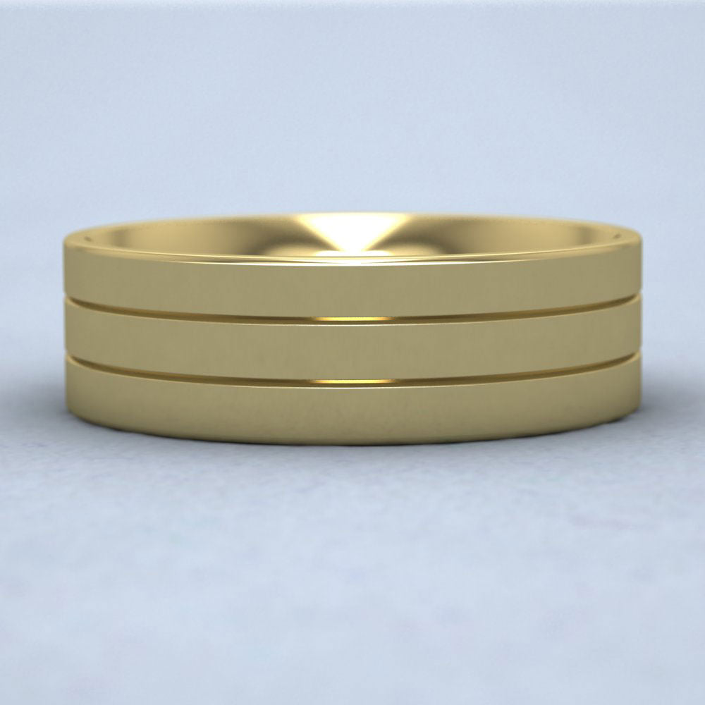 9ct Yellow Gold 7mm Wedding Ring With Lines Down View