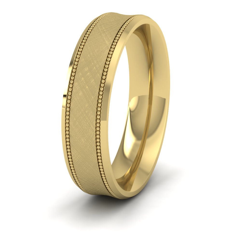Hatched Centre And Millgrain Patterned 18ct Yellow Gold 5mm Wedding Ring
