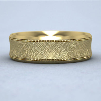 Hatched Centre And Millgrain Patterned 9ct Yellow Gold 7mm Wedding Ring Down View