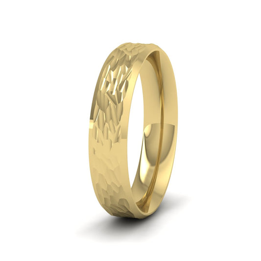 Bevelled Edge And Hammered Centre 18ct Yellow Gold 4mm Wedding Ring