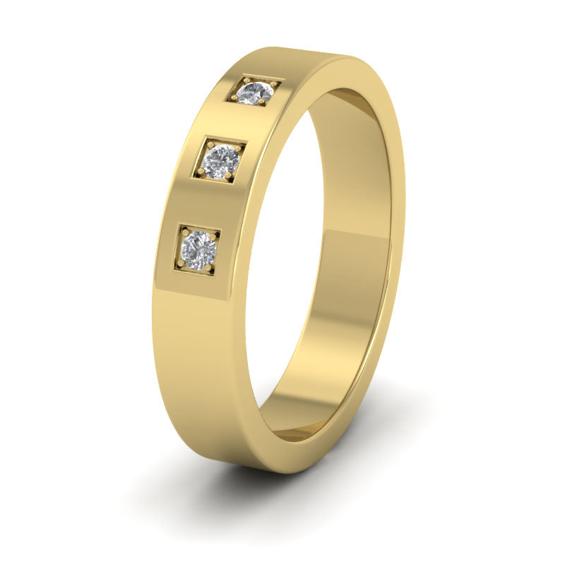 Three Diamonds With Square Setting 14ct Yellow Gold 4mm Wedding Ring