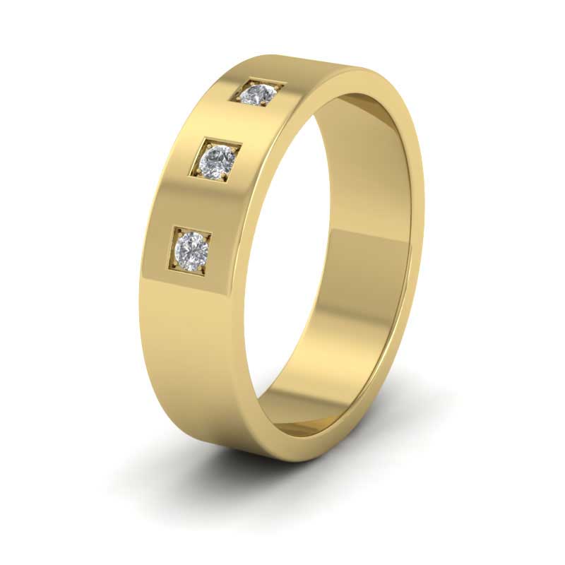 Three Diamonds With Square Setting 14ct Yellow Gold 6mm Wedding Ring