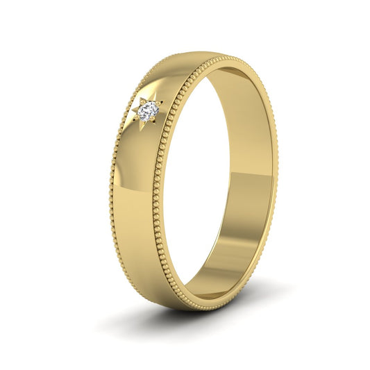 Millgrained Edge And Single Star Diamond Set 14ct Yellow Gold 4mm Wedding Ring