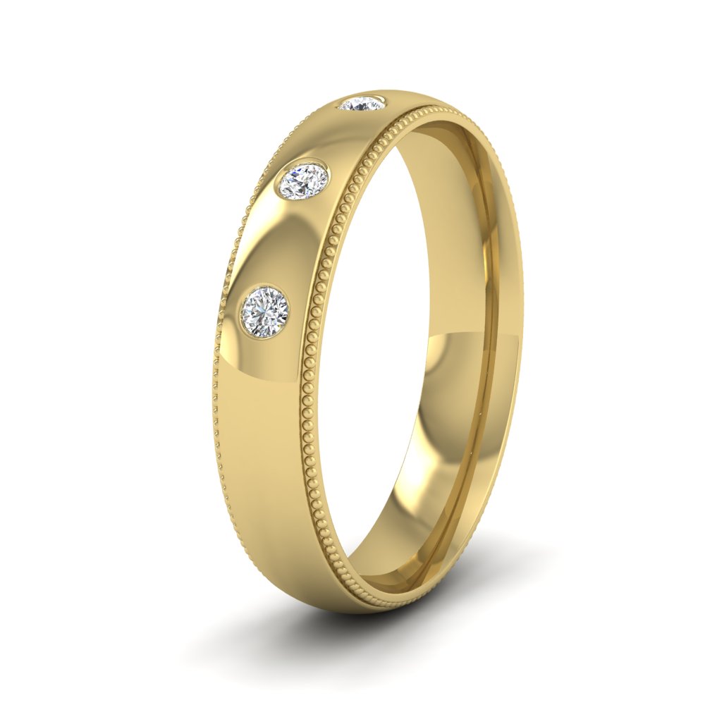 Diamond Set And Millgrain Edge 14ct Yellow Gold 4mm Wedding Ring