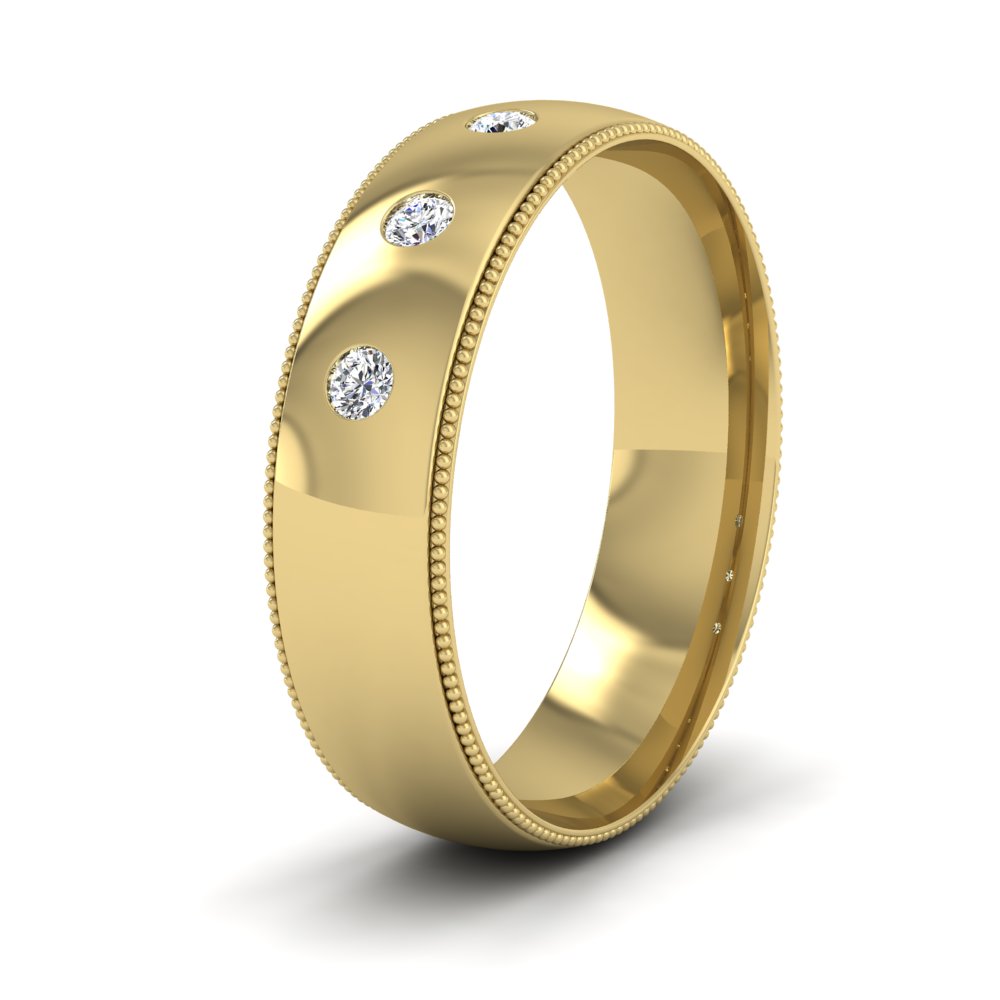 Diamond Set And Millgrain Edge 9ct Yellow Gold 6mm Wedding Ring
