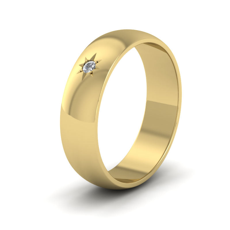 Single Star Diamond Set 14ct Yellow Gold 6mm Wedding Ring