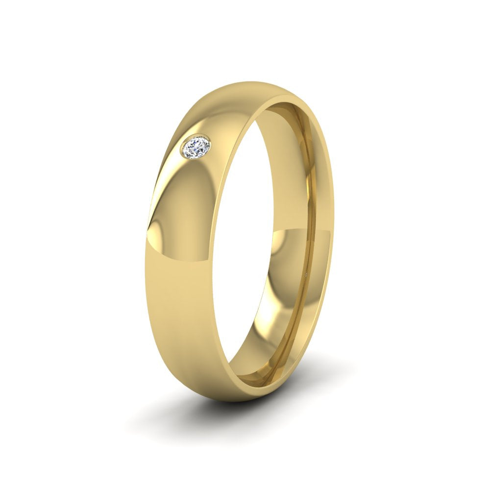 Single Flush Diamond Set 14ct Yellow Gold 5mm Wedding Ring