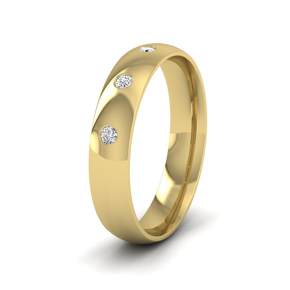 Three Diamond Flush Set 22ct Yellow Gold 4mm Wedding Ring