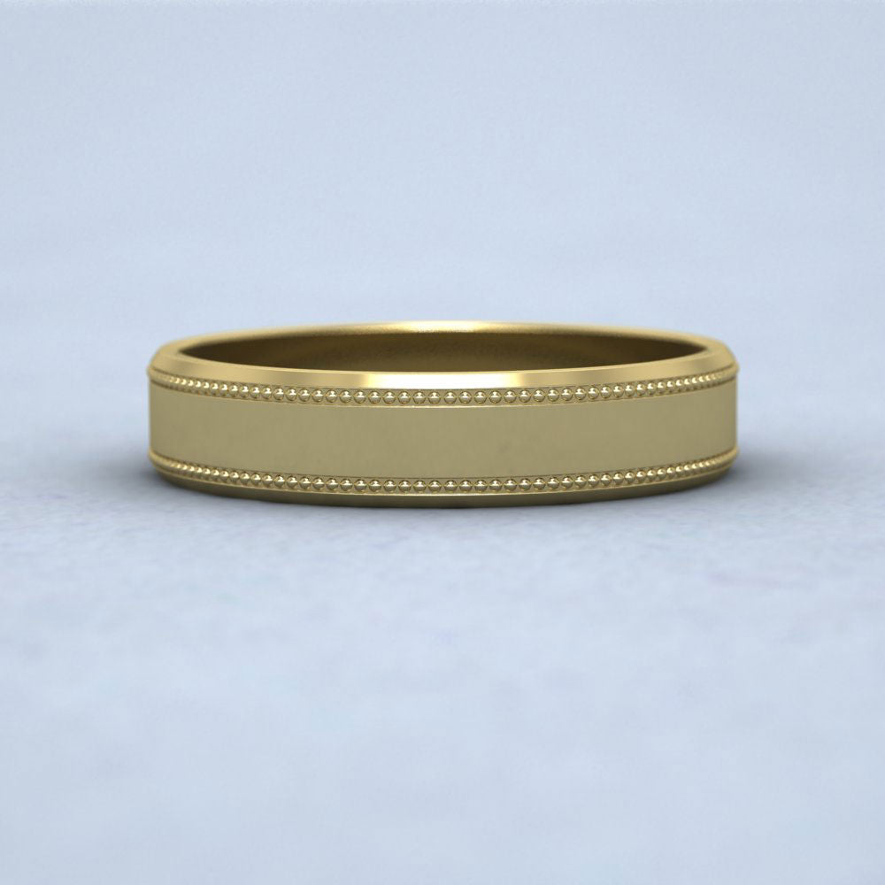 Bevelled Edge And Millgrain Pattern 22ct Yellow Gold 4mm Flat Wedding Ring Down View