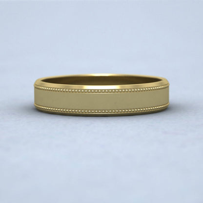 Bevelled Edge And Millgrain Pattern 22ct Yellow Gold 4mm Flat Wedding Ring Down View