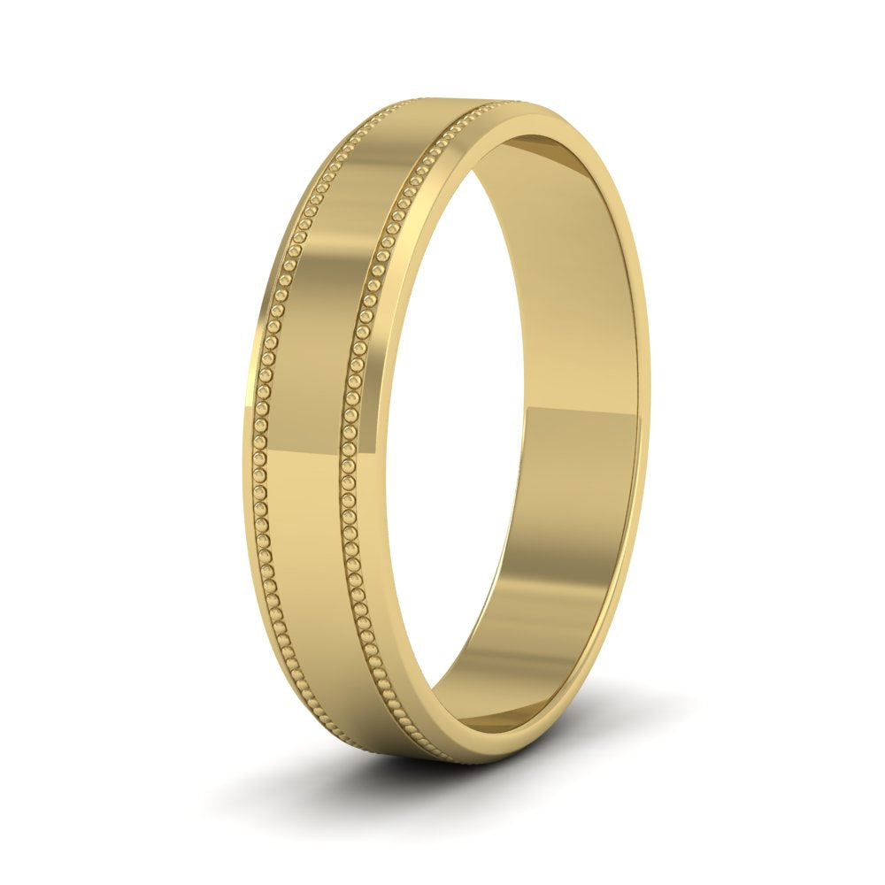 Bevelled Edge And Millgrain Pattern 14ct Yellow Gold 4mm Flat Wedding Ring