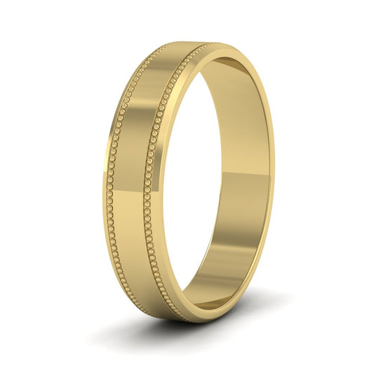 Bevelled Edge And Millgrain Pattern 9ct Yellow Gold 4mm Flat Wedding Ring