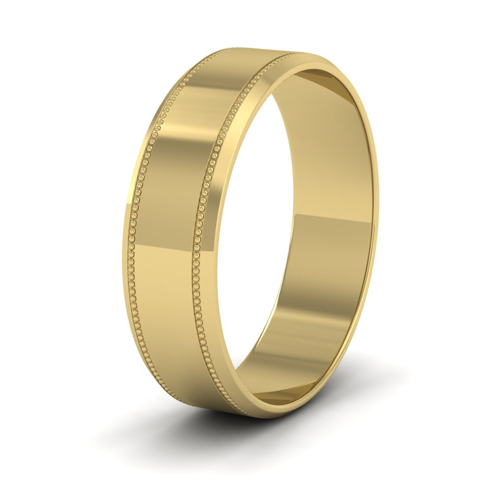 Bevelled Edge And Millgrain Pattern 14ct Yellow Gold 6mm Flat Wedding Ring