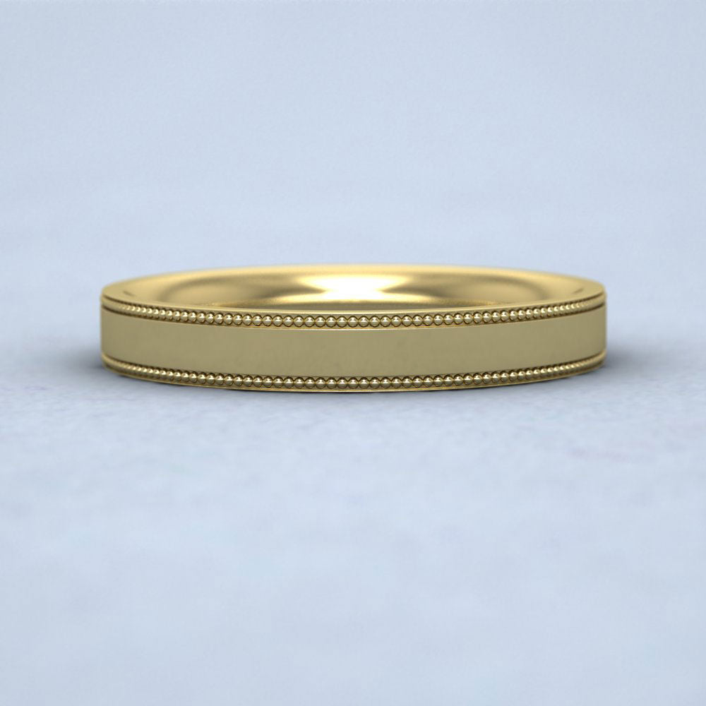 Millgrain Edge 9ct Yellow Gold 3mm Flat Comfort Fit Wedding Ring Down View