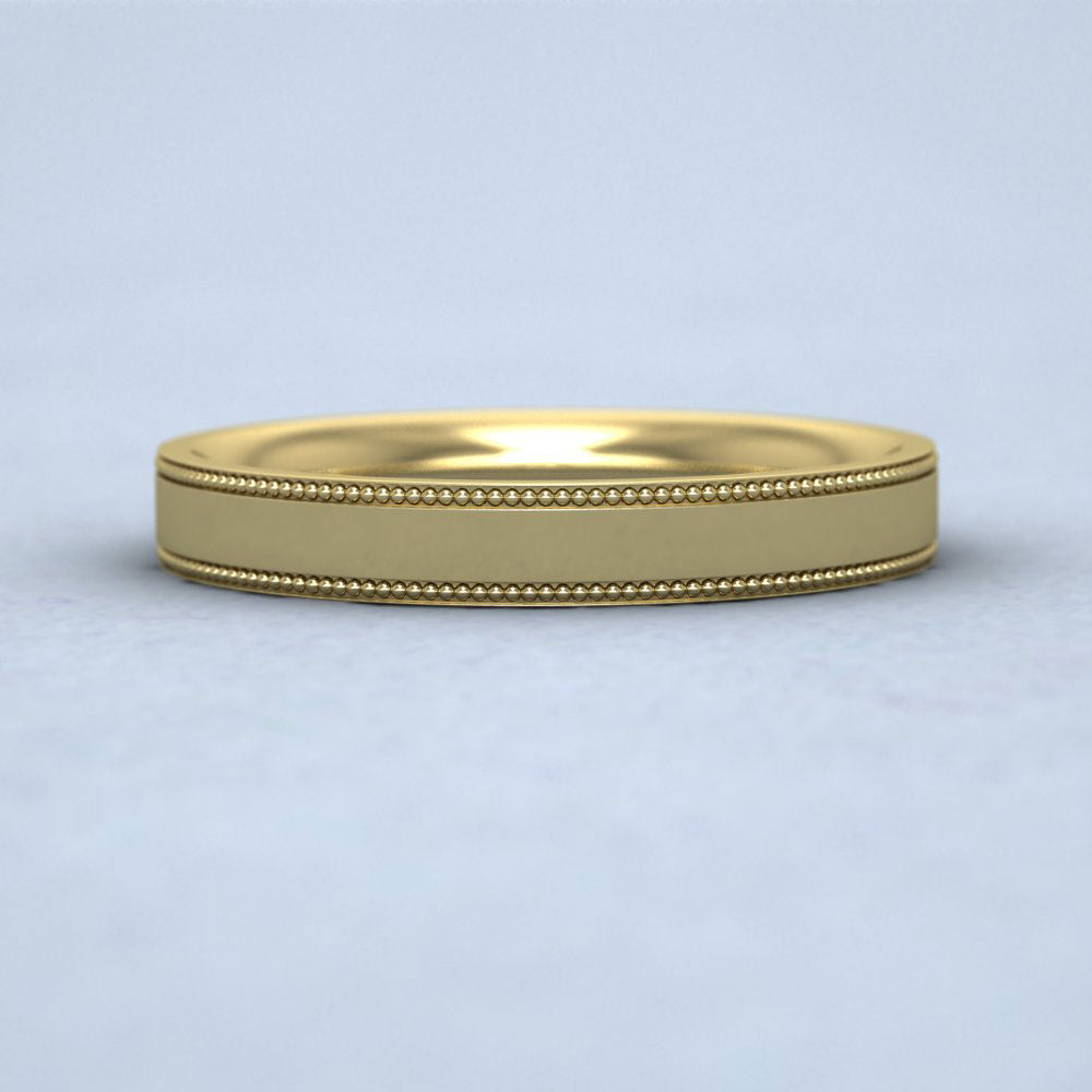 Millgrain Edge 22ct Yellow Gold 3mm Flat Comfort Fit Wedding Ring Down View