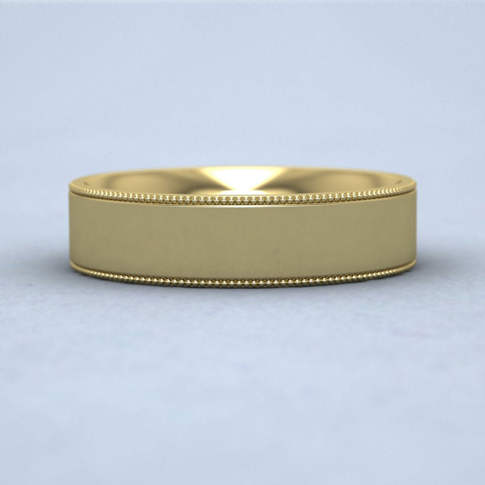 Millgrain Edge 9ct Yellow Gold 5mm Flat Comfort Fit Wedding Ring L Down View