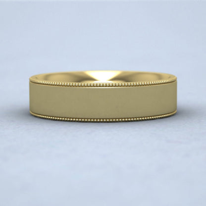Millgrain Edge 18ct Yellow Gold 5mm Flat Comfort Fit Wedding Ring L Down View