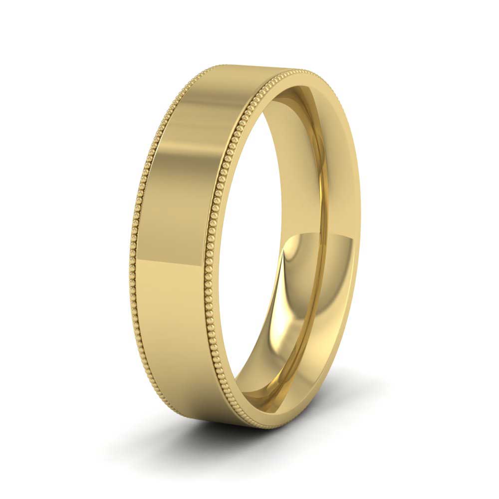 Millgrain Edge 14ct Yellow Gold 5mm Flat Comfort Fit Wedding Ring G