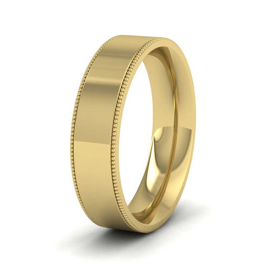 Millgrain Edge 9ct Yellow Gold 5mm Flat Comfort Fit Wedding Ring G