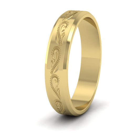 Engraved 22ct Yellow Gold 4mm Flat Wedding Ring With Bevelled Edge