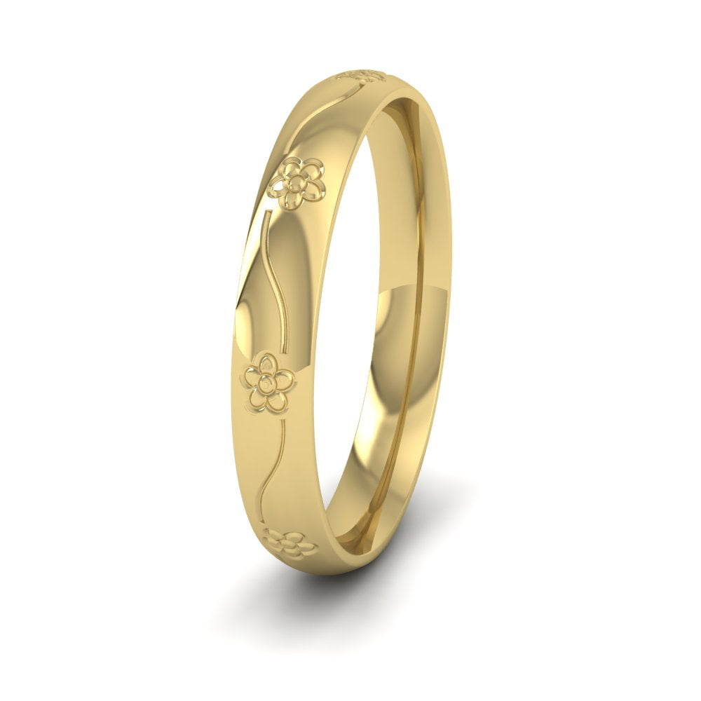 Engraved Flower 22ct Yellow Gold 3mm Wedding Ring