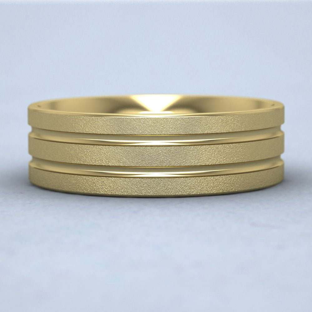 Double Groove Pattern 9ct Yellow Gold 7mm Wedding Ring Down View