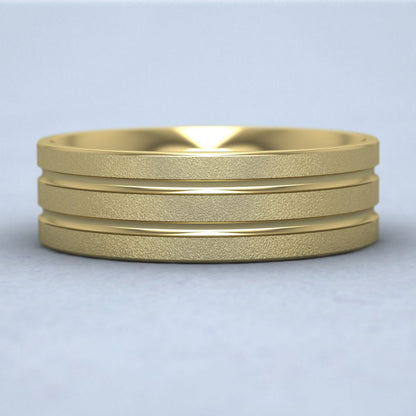 Double Groove Pattern 9ct Yellow Gold 7mm Wedding Ring Down View