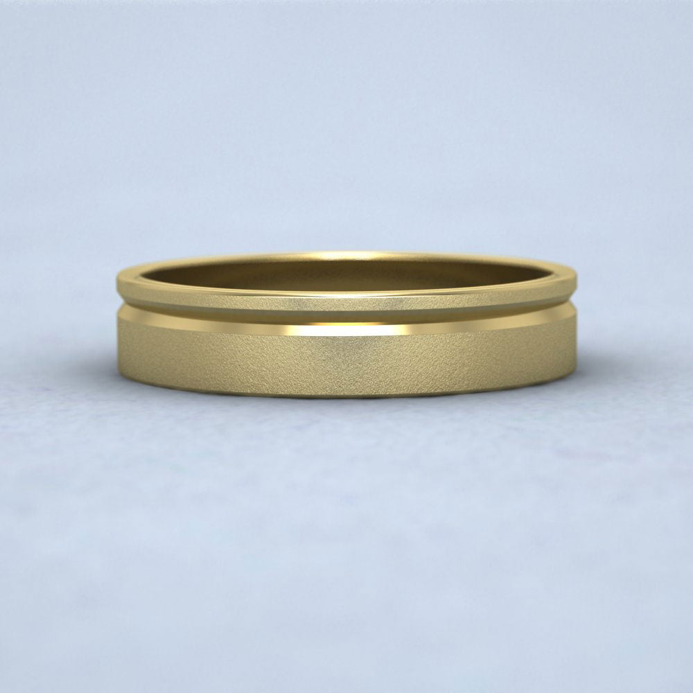 Asymmetric Line Pattern 9ct Yellow Gold 4mm Flat Wedding Ring Down View