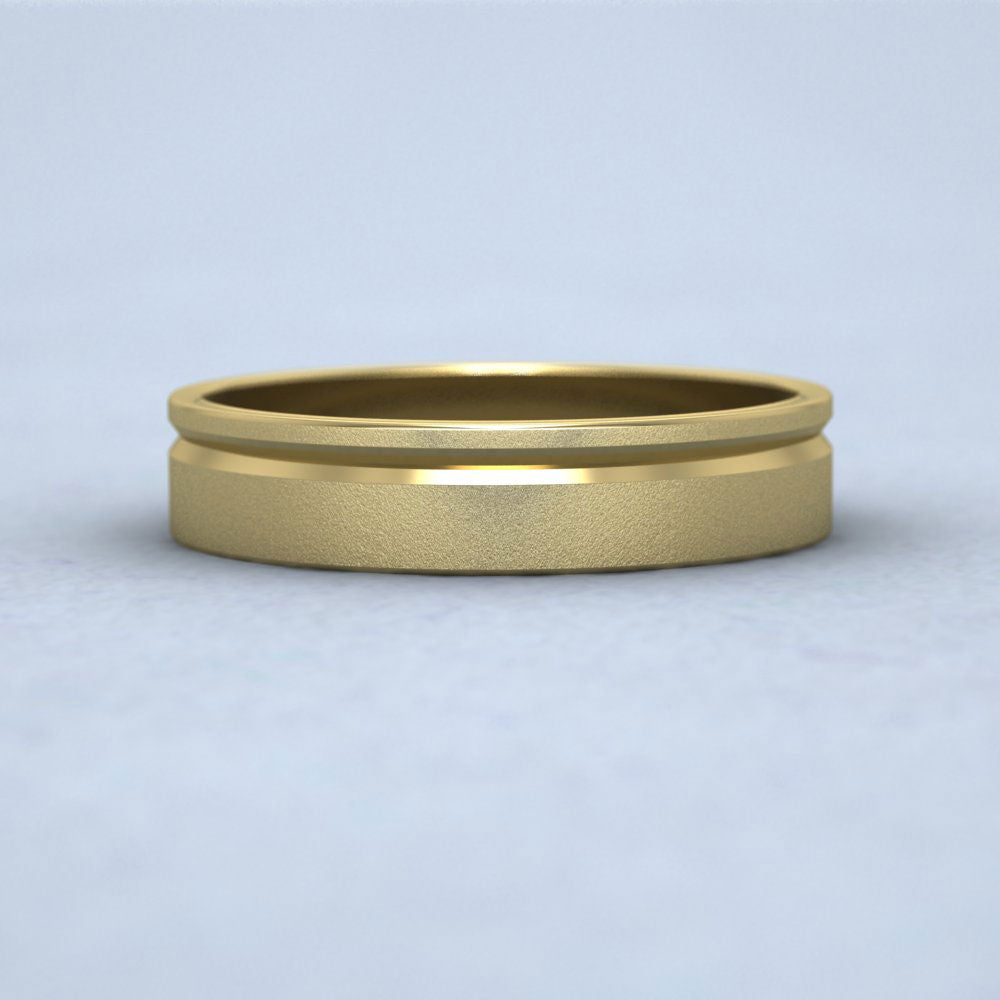 Asymmetric Line Pattern 22ct Yellow Gold 4mm Flat Wedding Ring Down View