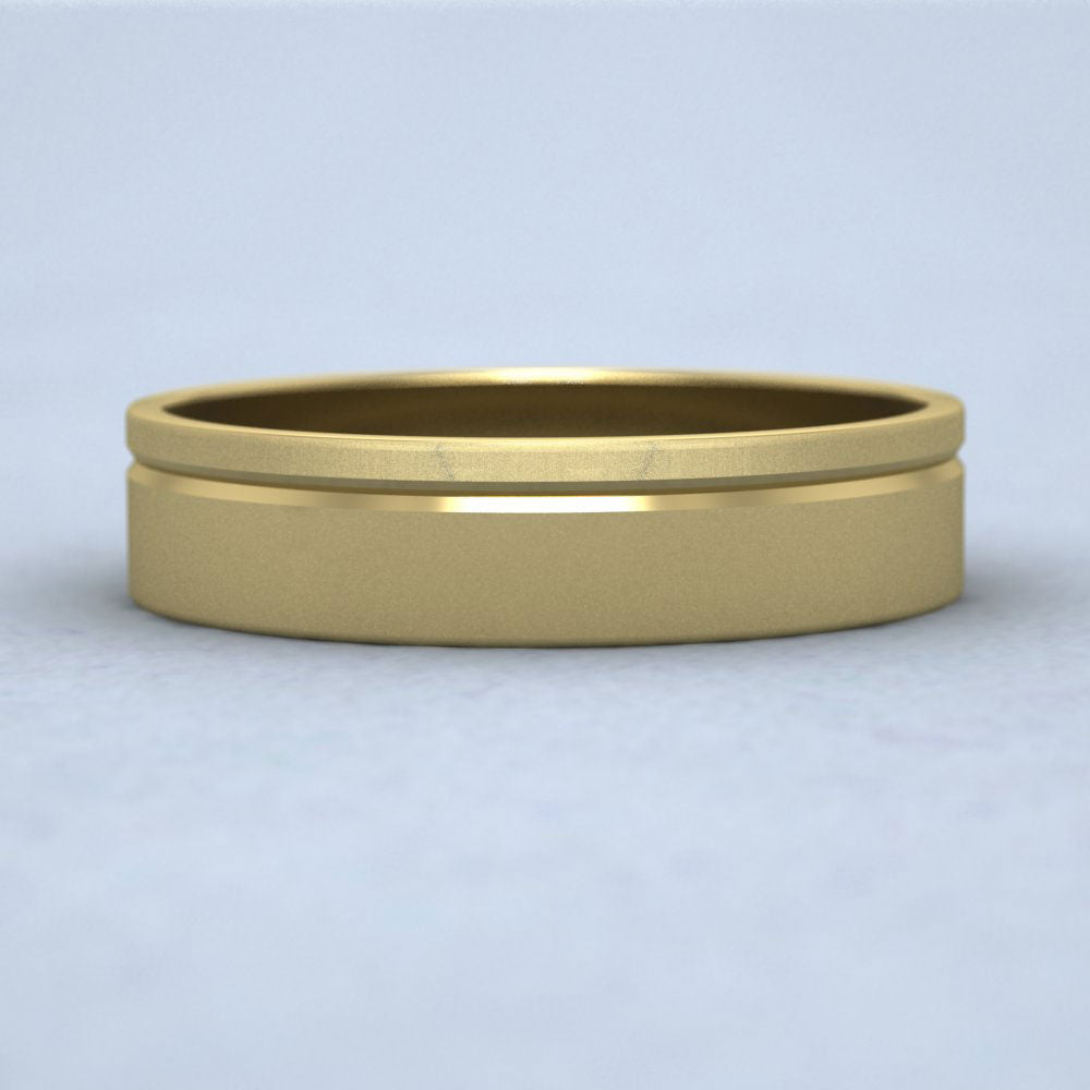 Asymmetric Line Pattern 22ct Yellow Gold 5mm Flat Wedding Ring Down View