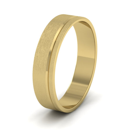 Asymmetric Line Pattern 14ct Yellow Gold 5mm Flat Wedding Ring