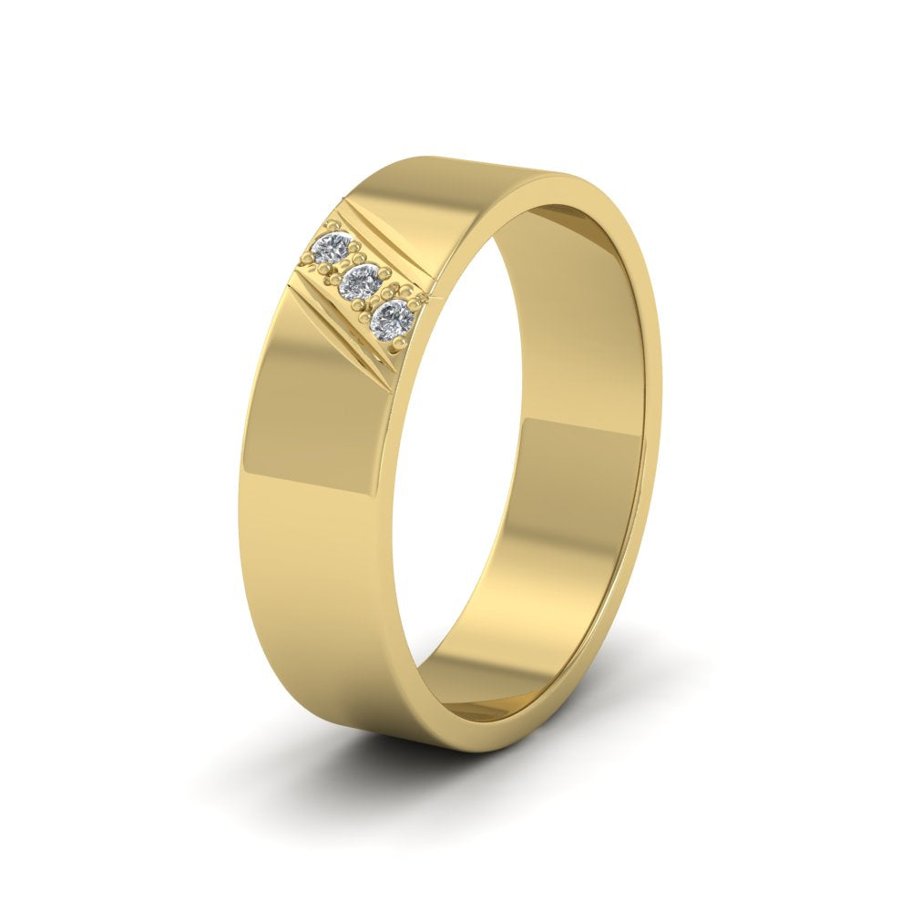 Three Diagonal Diamond Set 14ct Yellow Gold 6mm Wedding Ring