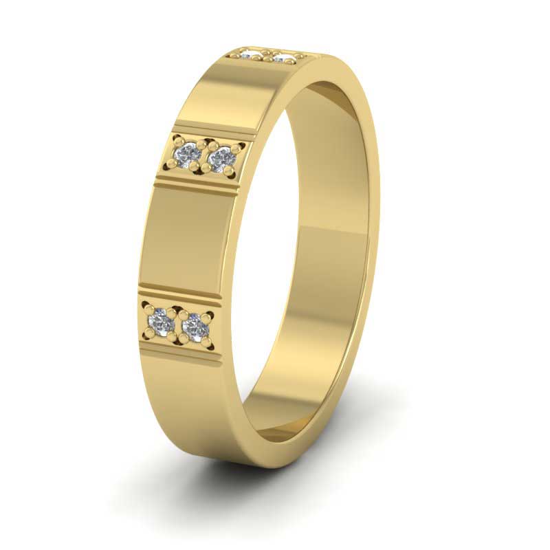 Three Row Diamond Set 14ct Yellow Gold 4mm Wedding Ring